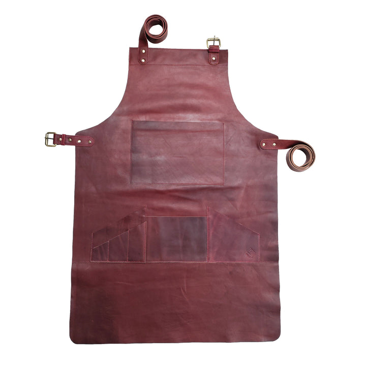 Dark Red Leather Apron with Pockets Leather Butchers Apron Bib Barista Baker Bartender BBQ Chef Apron Gardening Aprons Red Apron Women