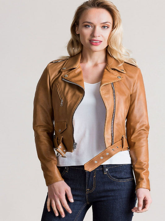 LINDSEY STREET Women's Lambskin Leather Ladies Jacket Biker Motorcycle Slim Fit Cropped Leather Jacket for Girls Gift for Her Birthday Gift