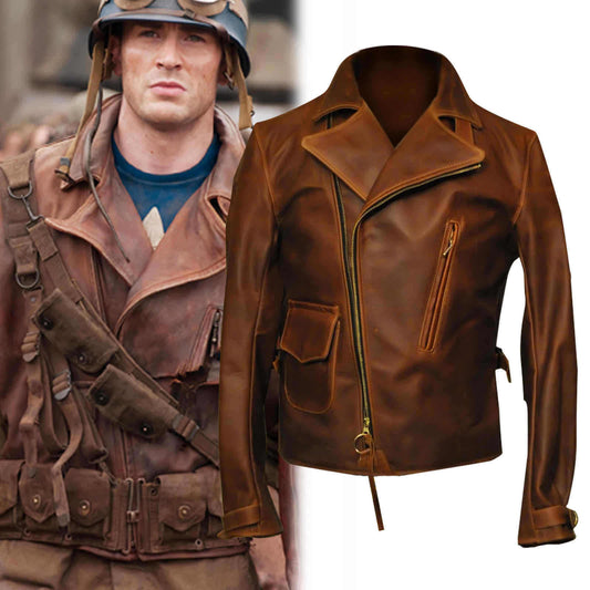 Captain America The First Avengers Distressed Brown Biker Real Leather Jacket for Mens, Vintage Leather jacket for Man, Avenger Jacket
