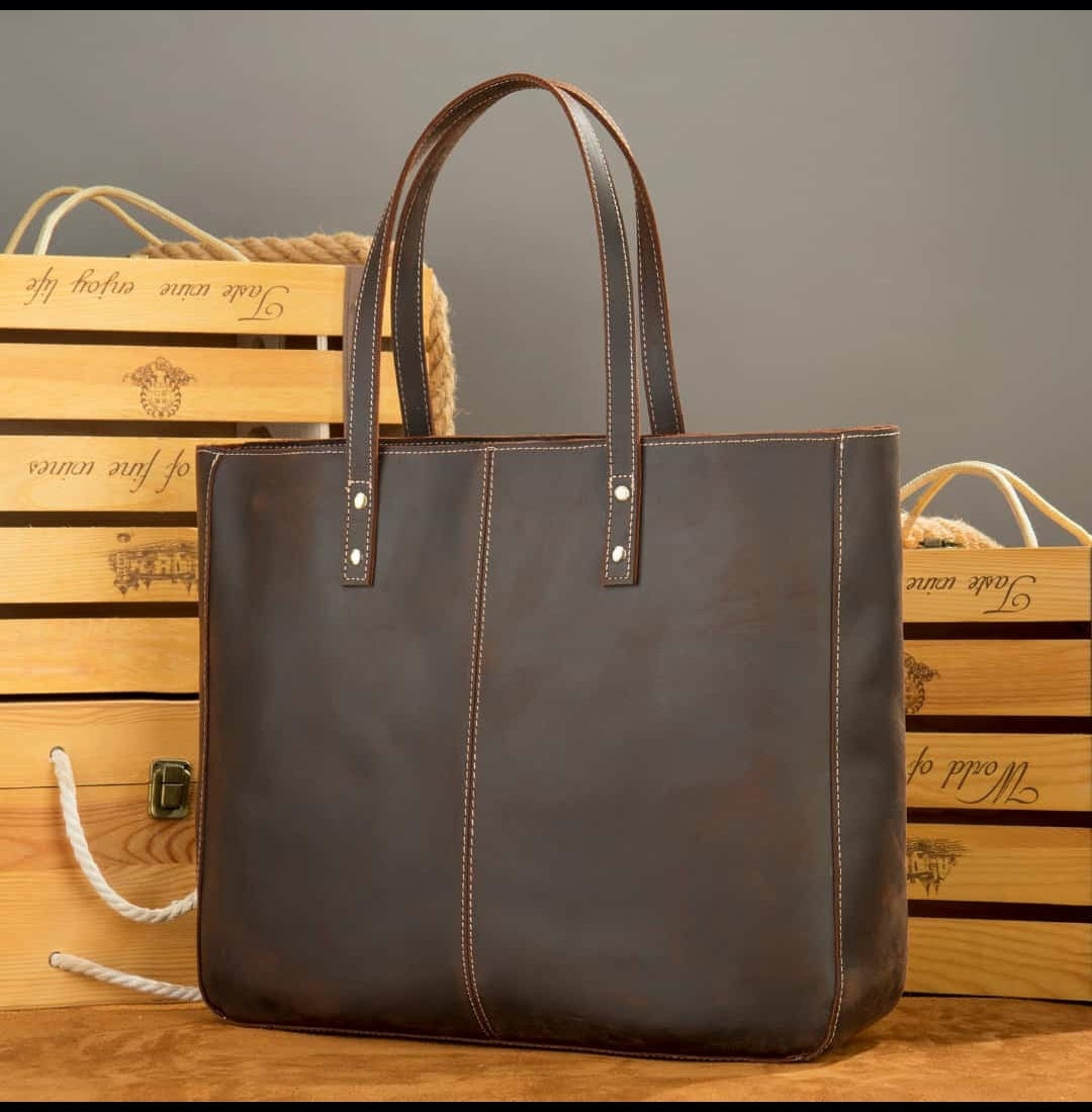 Handmade Classic Leather Tote Bag | Large | Snap – In Blue Handmade