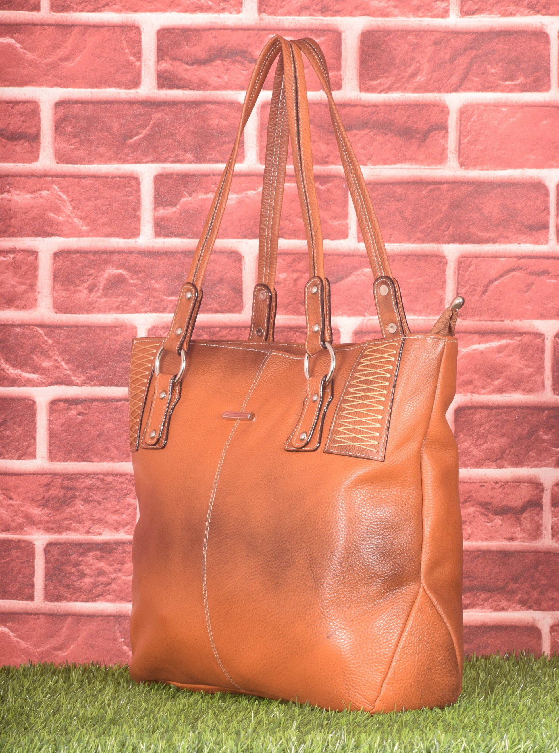 Zipper Tote Leather Bag, Leather Tote Bag for Women | Mayko Bags Brown