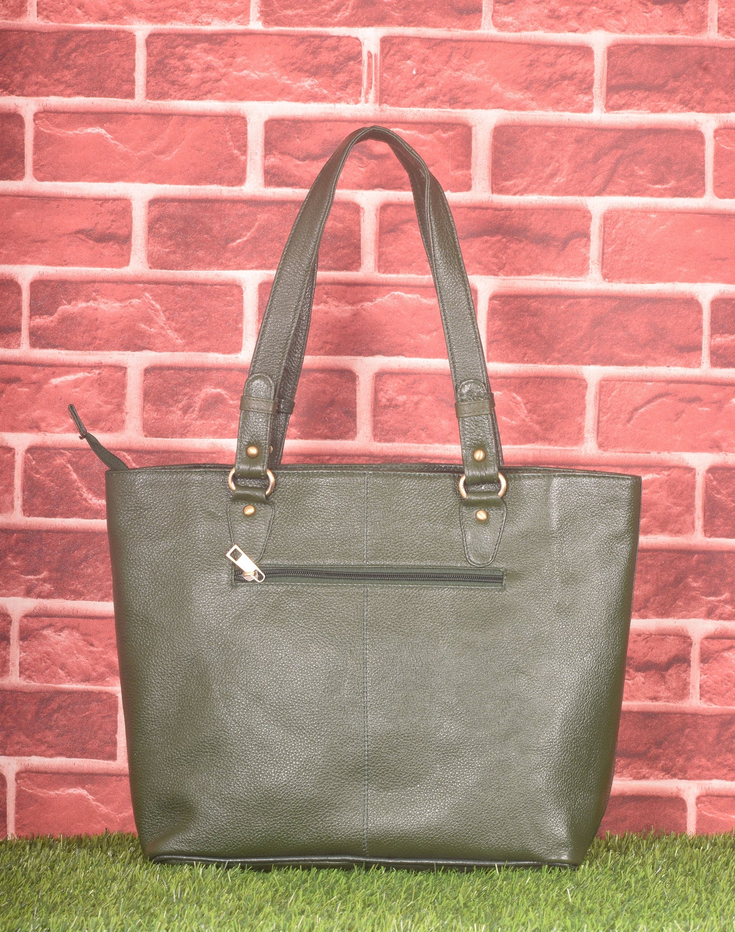 Green Leather Tote Bag with Zipper Shopper Purse Leather Shoulder Bag Large Marketing Bag Everyday Tote Bag Leather Purse Gift for Her