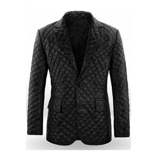 LINDSEY STREET Personalized Quilted Leather Blazer for Men's Black Blazer Custom Size Men's Leather Jacket Classic Party Blazer