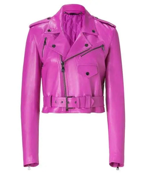 Womens Biker Motorcycle Jacket HOT PINK 100% Genuine Lambskin Leather Jacket Vintage Blush Pink Biker Jacket, Casual Cropped Jacket Girls