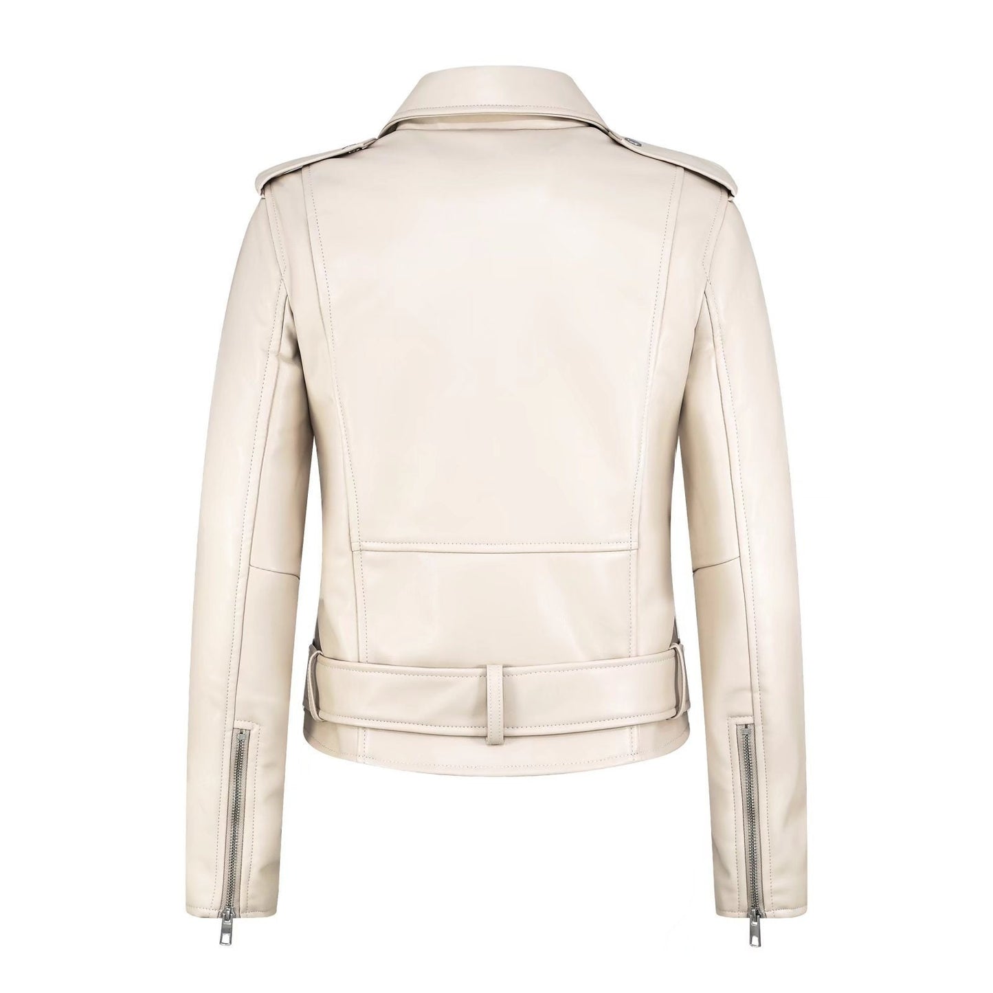 Off White Leather Jacket For Women's