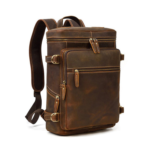 Vintage Leather Backpack for Men's Retro Laptop Bag Multi Pocket Schoolbag Men Solo Travel Backpacks Biking Backpack