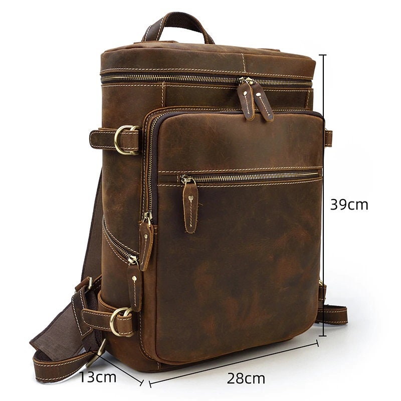 Vintage Leather Backpack for Men's Retro Laptop Bag Multi Pocket Schoolbag Men Solo Travel Backpacks Biking Backpack