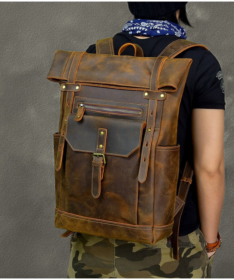 Genuine Leather Men's Backpack 15-17 Inch Laptop Bag Men Large