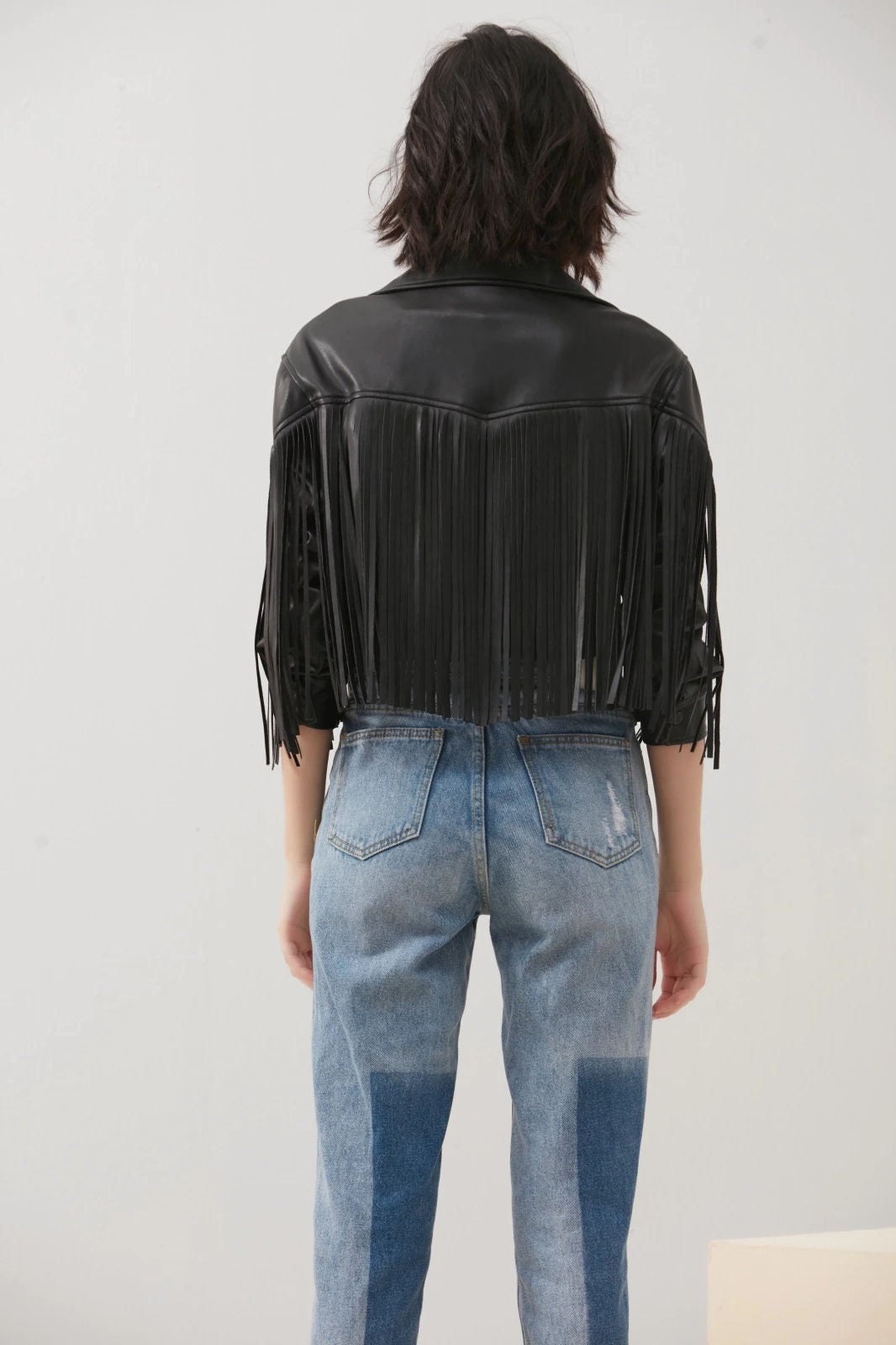 Women's Fringe Leather Jacket, Black Lambskin Leather Jacket, Ladies Leather jacket, Fringe Jacket, Western Jacket Gift for Her Easter Gift
