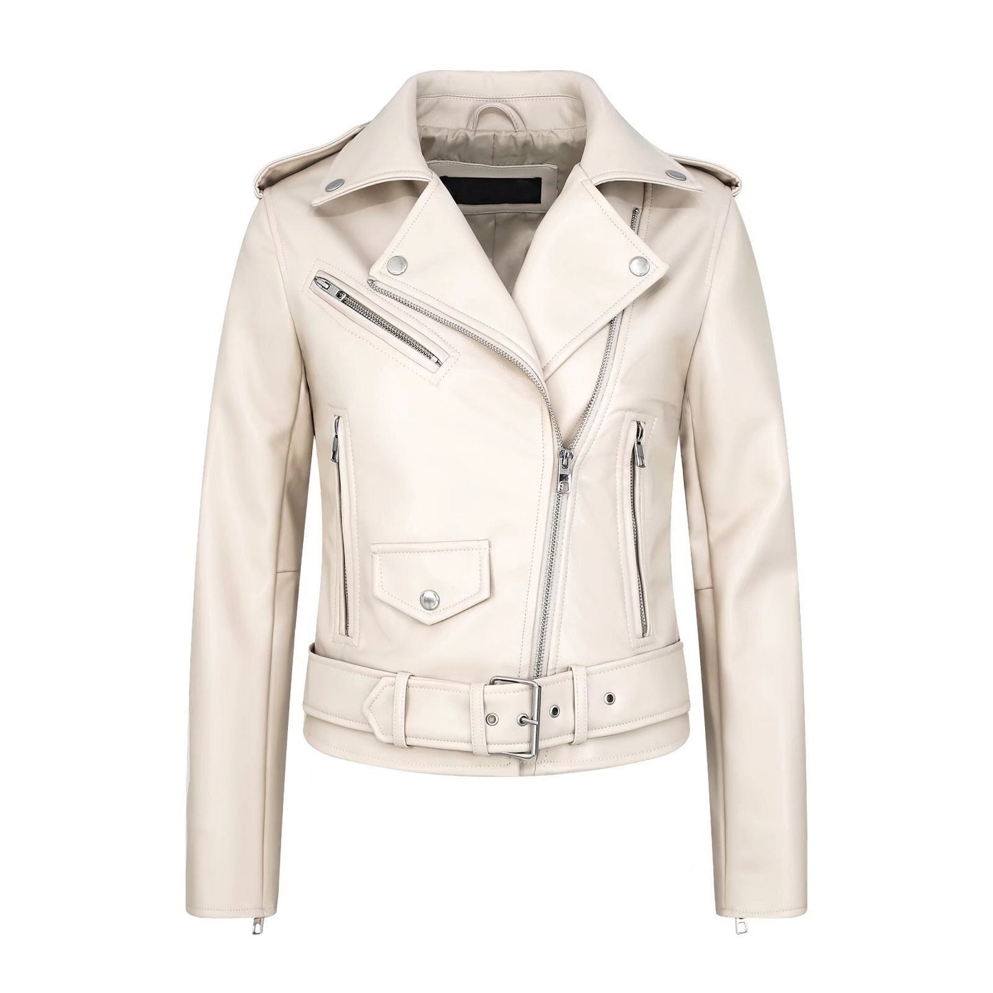 Off White Leather Jacket For Women's