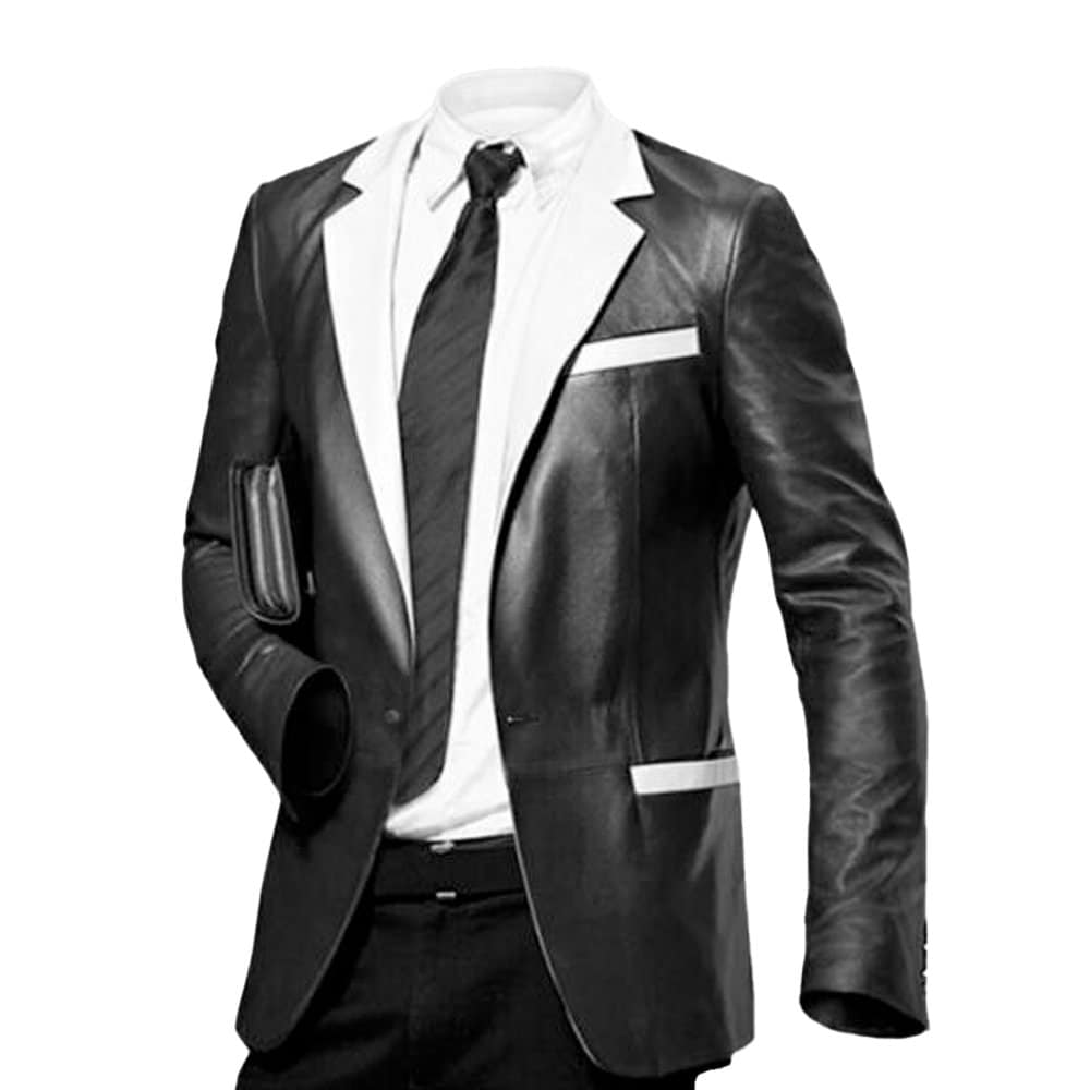 LINDSEY STREET Customized Formal Leather Blazer for Men's Black Blazer Custom Size Men's Leather Jacket Classic Party Blazer